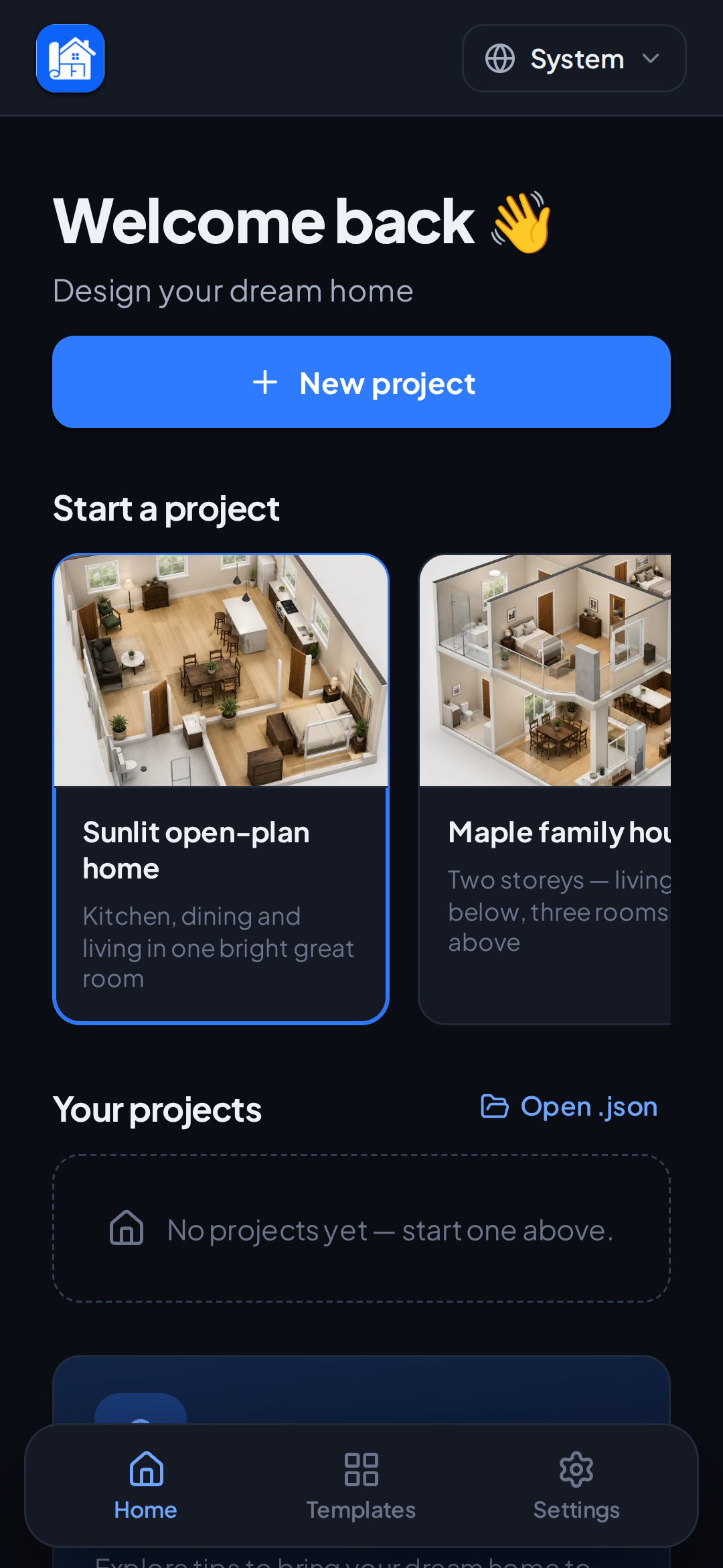 Project gallery with design templates