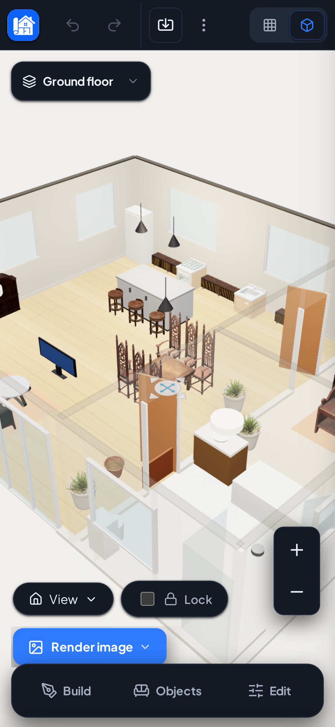 Realistic 3D view of a furnished home